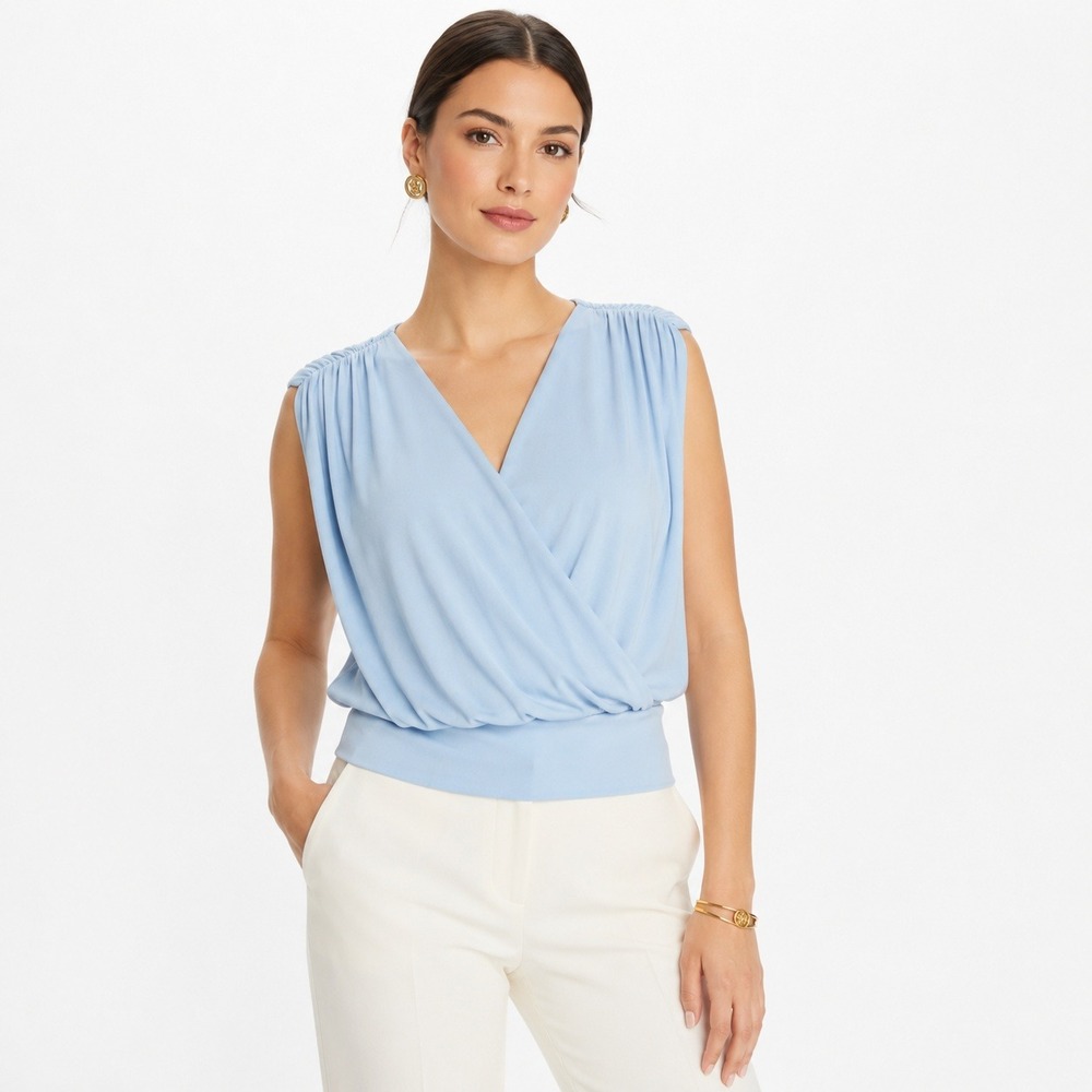 41 Hawthorn Womens Light Blue Surplice Wrap Blouse Dolman Sleeve M NWT